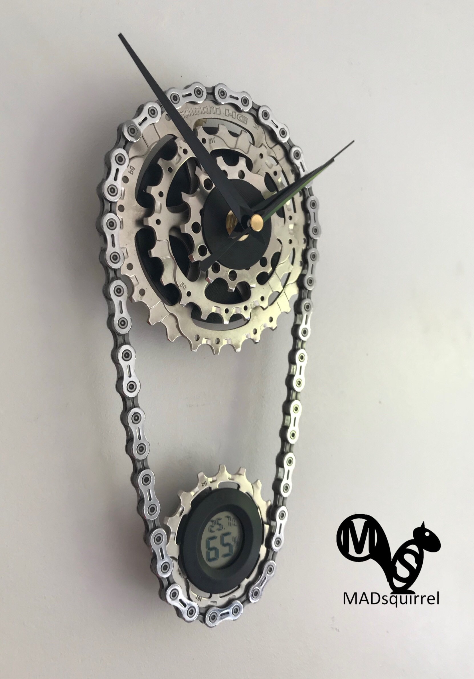 New Double Bicycle Sprocket and Chain Clock with Temperature and