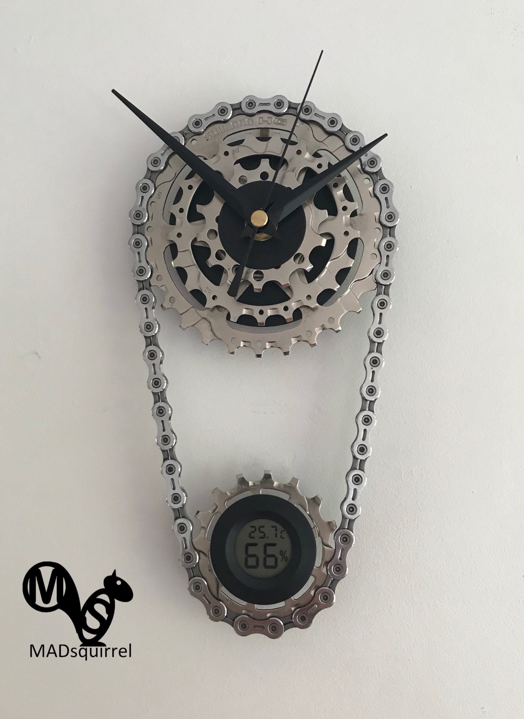 New Double Bicycle Sprocket and Chain Clock with Temperature and