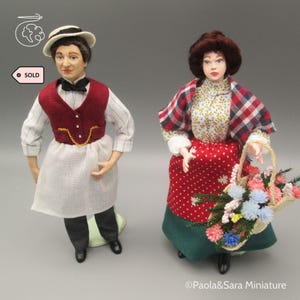 Dolls for miniature dollhouse in 1/12 scale - posable | Material: porcelain and resin