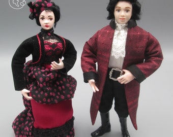 Dolls for miniature dollhouse in 1/12 scale - posable | Material: porcelain and resin