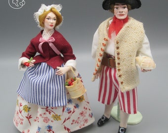 Dolls for miniature dollhouse in 1/12 scale - posable | Material: porcelain and resin