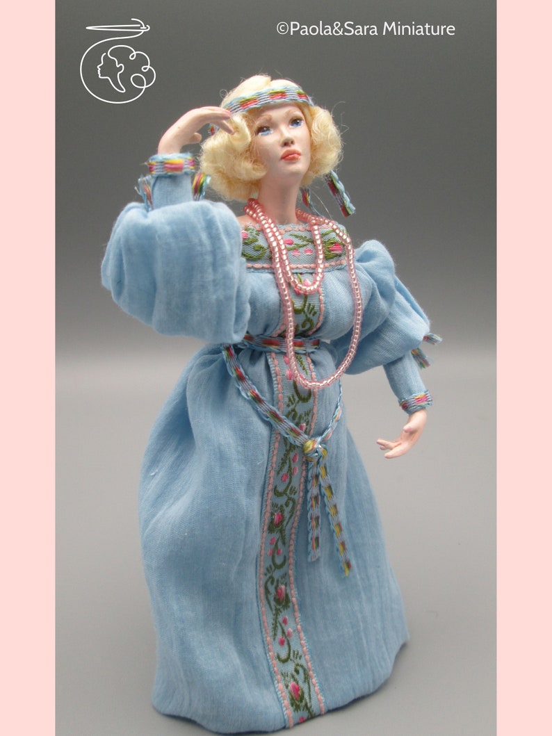 Doll for miniature dollhouse in 1/12 scale posable Material: porcelain and resin image 2