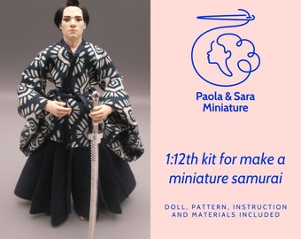 Doll samurai KIT for miniature dollhouse in 1/12 scale - posable | Instructions and materials included