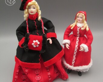 Dolls for miniature dollhouse in 1/12 scale - posable | Material: porcelain and resin