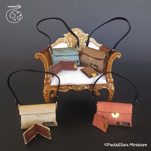 Miniature bags with wallet for doll, heidi ott and dollhouse in 1/12 scale