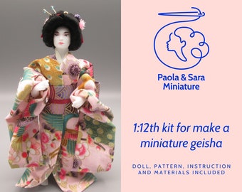 Doll geisha KIT for miniature dollhouse in 1/12 scale - posable | Instructions and materials included