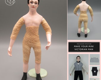 Undressed doll for miniature dollhouse in 1/12 scale - posable | Wig included