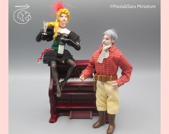 Dolls for miniature dollhouse in 1/12 scale - posable | Material: porcelain and resin