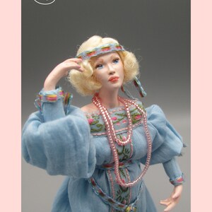 Doll for miniature dollhouse in 1/12 scale posable Material: porcelain and resin image 3