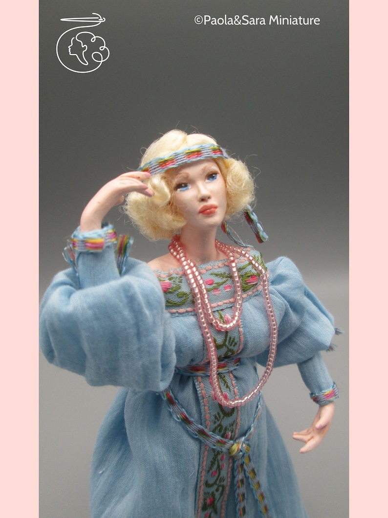 Doll for miniature dollhouse in 1/12 scale posable Material: porcelain and resin image 3