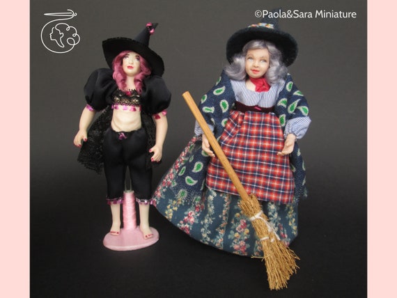 Halloween Witch On A Broom  Miniature Dollhouse Picture 