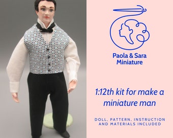 Doll man KIT for miniature dollhouse in 1/12 scale - posable | Instructions and materials included