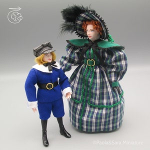 Dolls for miniature dollhouse in 1/12 scale - posable | Material: porcelain and resin