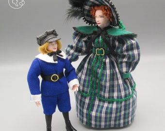 Dolls for miniature dollhouse in 1/12 scale - posable | Material: porcelain and resin