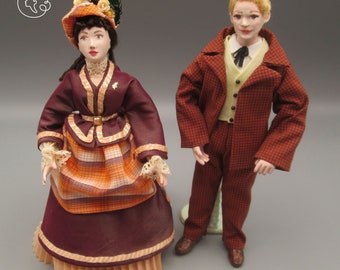 Doll for miniature dollhouse in 1/12 scale - posable | Material: porcelain and resin