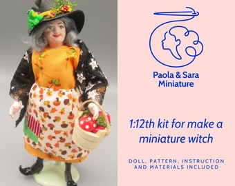 Doll witch KIT for miniature dollhouse in 1/12 scale - posable | Instructions and materials included