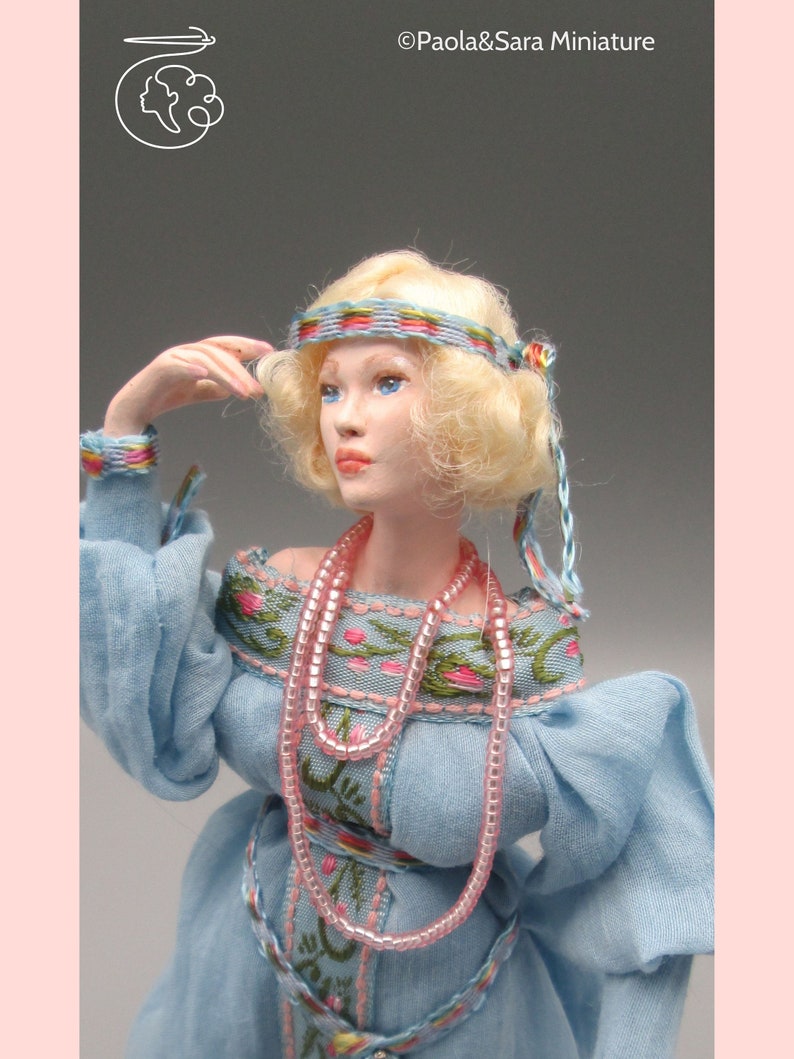 Doll for miniature dollhouse in 1/12 scale posable Material: porcelain and resin image 5