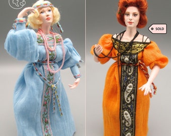 Doll for miniature dollhouse in 1/12 scale - posable | Material: porcelain and resin