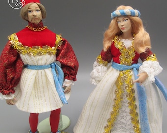 Dolls for miniature dollhouse in 1/12 scale - posable | Material: porcelain and resin