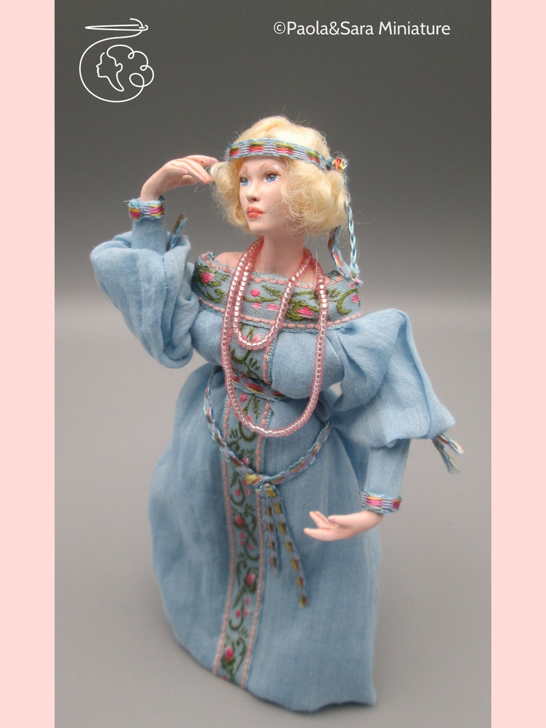 Doll for miniature dollhouse in 1/12 scale posable Material: porcelain and resin image 4