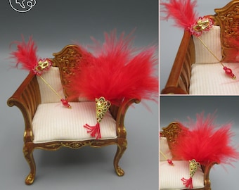 Set de abanico y máscara en miniatura para muñecas, Heidi Ott y casa de muñecas en escala 1/12