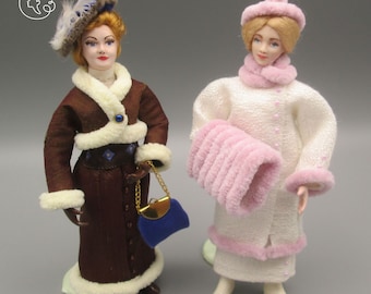 Dolls for miniature dollhouse in 1/12 scale - posable | Material: porcelain and resin