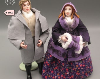 Dolls for miniature dollhouse in 1/12 scale - posable | Material: porcelain and resin