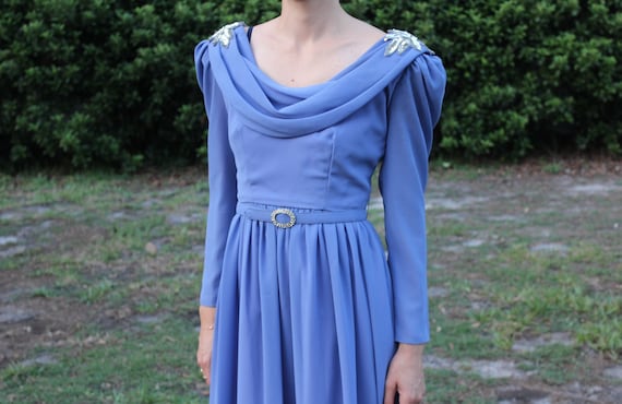 Vintage 1980s Blue and Purple Dress - image 5