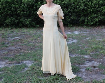 Vintage 1930s Yellow Silk Dress