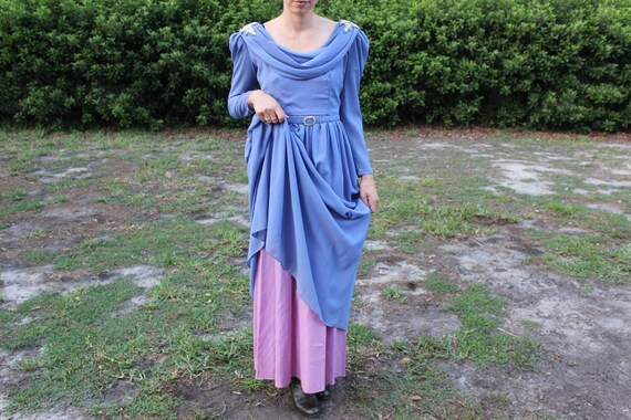 Vintage 1980s Blue and Purple Dress - image 3