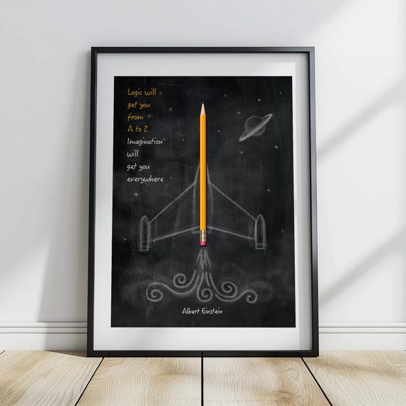 Albert Einstein Quote Print, Logic Imagination Rocket (Digital Download)