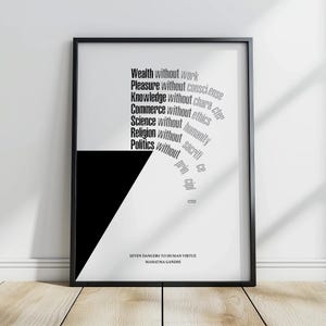 Sieben Gefahren für die menschliche Tugend, Mahatma Gandhi Zitat, druckbares Poster, inspirierende Wandkunst, Büro Poster, Dekoration, Sofort Download