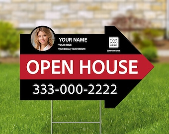 Custom Open House Sign | 26"x16" Coroplast, H-Stakes, Double Sided