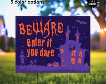 Beware Halloween Yard Sign, Spooky Haunted House Decor