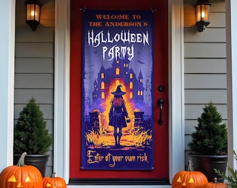 Custom Halloween Party Banner, Personalized Family Name, Indoor Outdoor Decor