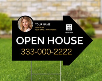 Custom Open House Sign | 26"x16" Coroplast, H-Stakes Included
