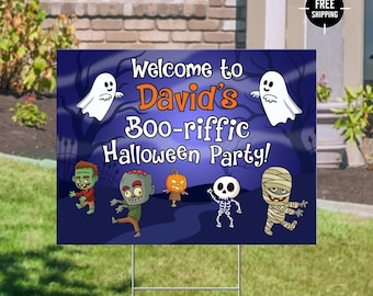 Custom Welcome Halloween Lawn Sign, Spooky Party Decor (24x18, 4mm Coroplast)