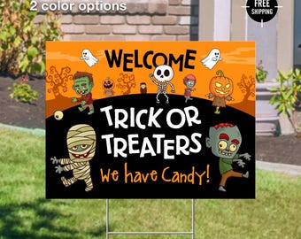 Welcome Trick Or Treaters Halloween Yard Sign, Coroplast Lawn Decor (24x18, 4mm)