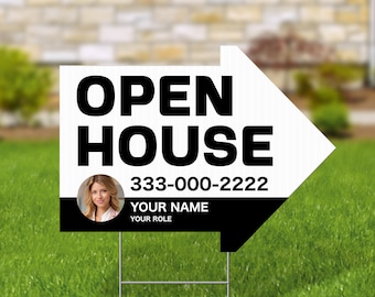 Custom Open House Sign | 24x18" Coroplast, H-Stakes Included