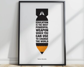 Nelson Mandela Education Quote Print, Minimalist Wall Art (Digital Download)
