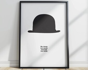 Charles Chaplin Quote Print, Minimalist Hat and Mustache Art (Instant Download)