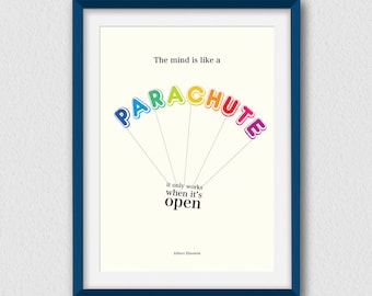 The mind is like a parachute... Printable, inspirational and decorative wall art. Instant Download - 3 High Resolution JPEG files.