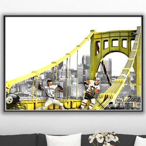 Pitt SMALLER SIZES Skyline Pittsburgh Pennsylvania Yellow Bridge Wall Art Graphic Print (Steelers, Pirates, and Penguins)