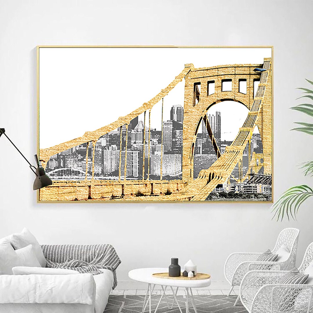 Pittsburgh Pennsylvania Skyline Gold Yellow Bridge Wall Art - Etsy