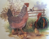 HEN and Rooster,Decorative Plate,Bavaria Germann Burgwindbeim Wall Decor,Wall Ceramic Plate