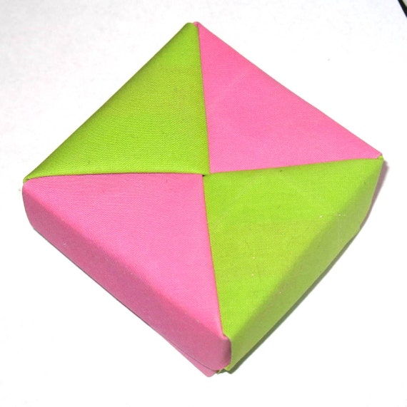 Origami Box Square Modular Fabric Origami Box In Pink And Apple Green Handmade Square Origami Box