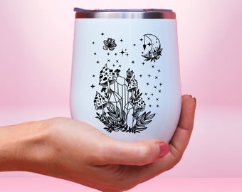 Mystieke paddenstoelwijnbeker, paddenstoelenwijnbeker voor kerstcadeau voor paddenstoelenliefhebbers, paddenstoelenbeker, mystieke beker voor mannen en vrouwen