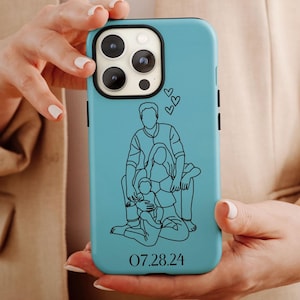 Coque de téléphone dessin au trait familial, coque de téléphone dessin au trait personnalisé pour cadeau d'anniversaire d'un membre de la famille, illustration de famille, dessin photo personnalisé