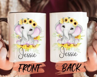 Geschenken olifant, zonnebloem olifant mok voor olifantenliefhebbers Verjaardagscadeau, olifant mok, olifant cadeau, aangepaste olifant mok voor kinderen