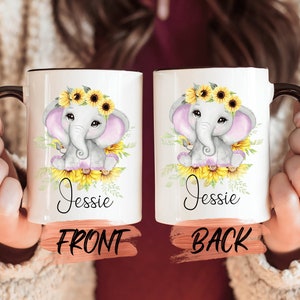 Elephant Gifts, Sunflower Elephant Mug For Elephant Lovers Birthday Gift, Elephant Mug, Elephant Gift, Custom Elephant Mug For Children